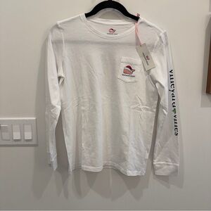 Vineyard Vines White Shirt with Santa Whale Logo